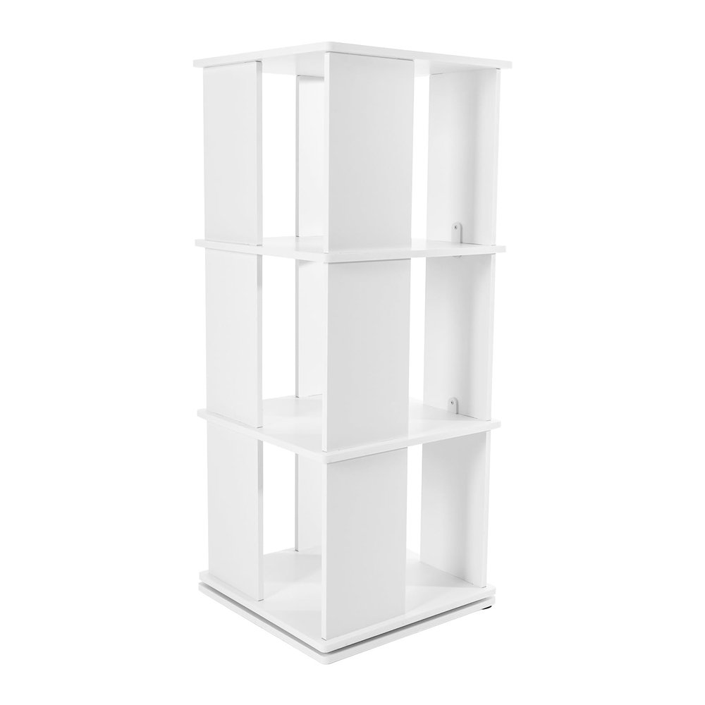 Kreiaoer Rotating Bookshelf, 3 Tier Rotating Bookshelf Tower, 360 Display Corner Bookshelf for Kids & Adults, Wood Revolving Bookcase for Bedroom, Living Room, Study Room (White)