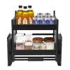QUEWATSA 24 Inch Pull Down Shelf, Pull Out Spice Rack Organizer for Kitchen, Convenient Heavy-Duty 2-Tier Wall Pull Down Shelf, High Cabinet Pull Down Shelf for Kitchen Pantry Bathroom Home, Black view 1