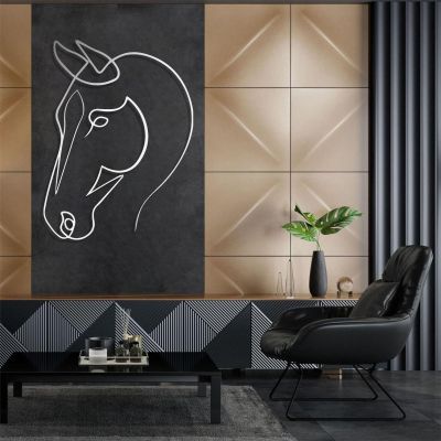 Horse Metal Wall Art, Horse Wall Decor, Minimalist Line Art, Minimalist Wall Decor, Metal Minimalist Wall Art, Line Art Wall Decor, Horse Line Wall Art, Living Room Wall Decor (Silver, 14"x19"|35x47cm)