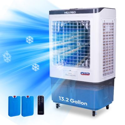 Hexago 7500 CFM Evaporative Air Cooler, Swamp Cooler With 13.2 Gal Tank, Remote, 24H Timer, Oscillation, 3 Speeds, Portable swamp cooler for Garage, Patio, Commercial Use, ETL Safety Listed, 950 Sq.Ft