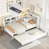 DaiNNCN Twin Size DayBed with Trundle and Storage Bookcases Headboard,L-Shaped Captains Bed with USB Charging Ports for Kids Boys Girls,White view 1