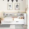 DaiNNCN Twin Size DayBed with Trundle and Storage Bookcases Headboard,L-Shaped Captains Bed with USB Charging Ports for Kids Boys Girls,White view 3