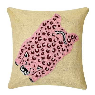 GENVER Pink Cute Leopard Embroidered Throw Pillow Covers, Animals Abstract Decor Pillowcase for Farmhouse Couch Living Room Sofa Bedroom Chair Office Shop 18 x 18 Inches