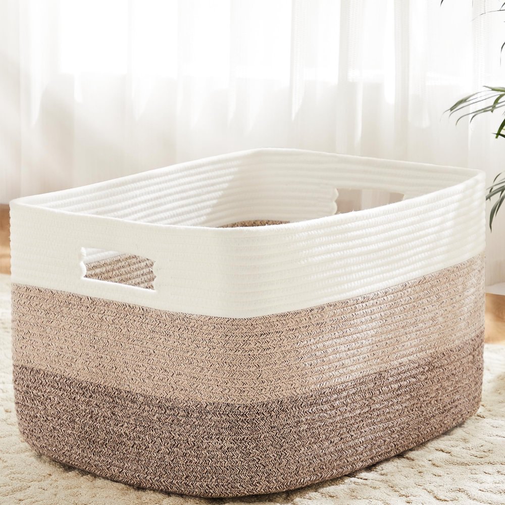 Artfeel Blanket Basket,Rectangle Woven Baskets for Storage,30L Laundry Basket for Decorative Nursery Blanket,Toys,Dirty Clothes and Magazine in Shelves,Baby Room,and Living Room
