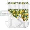 Green Lemon No Hooks Shower Curtain and Liner Set,Hotel Style Fabric Bathroom Shower Curtains Watercolor Trpical Summer Fruit White Waterproof Small Stall Bath Curtain with Sheer Window,48"x72" view 2