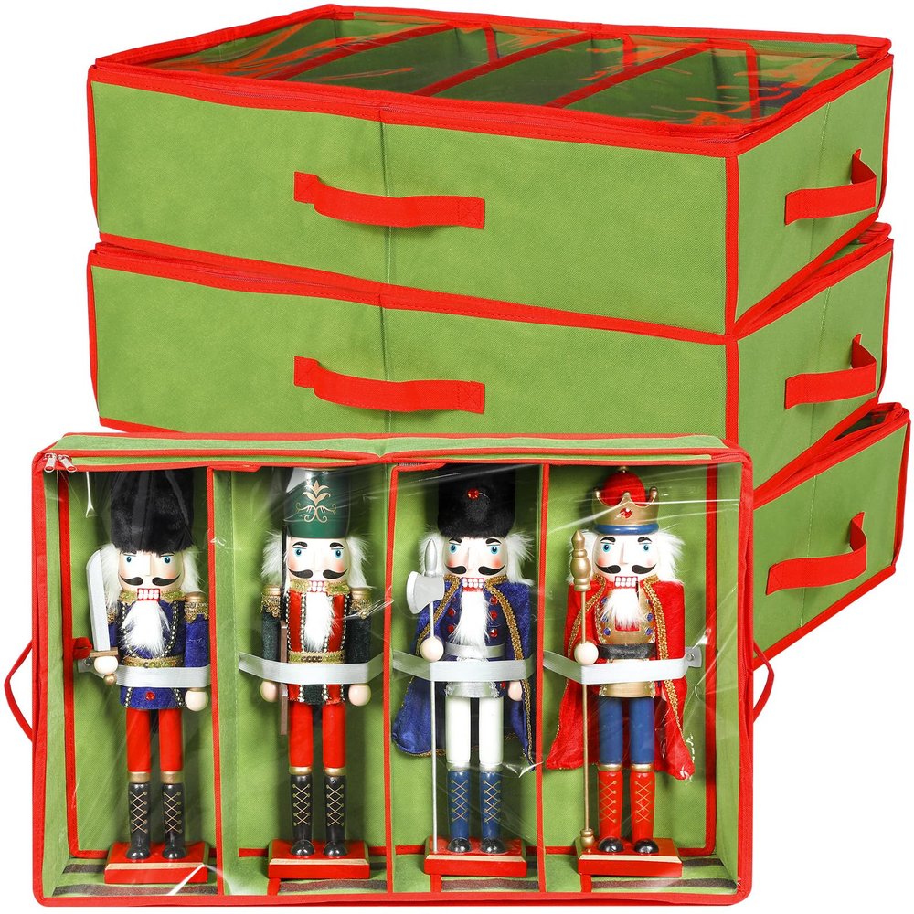 Preboun 4 Pack Christmas Nutcracker Storage Box Clear Top,Bright Green