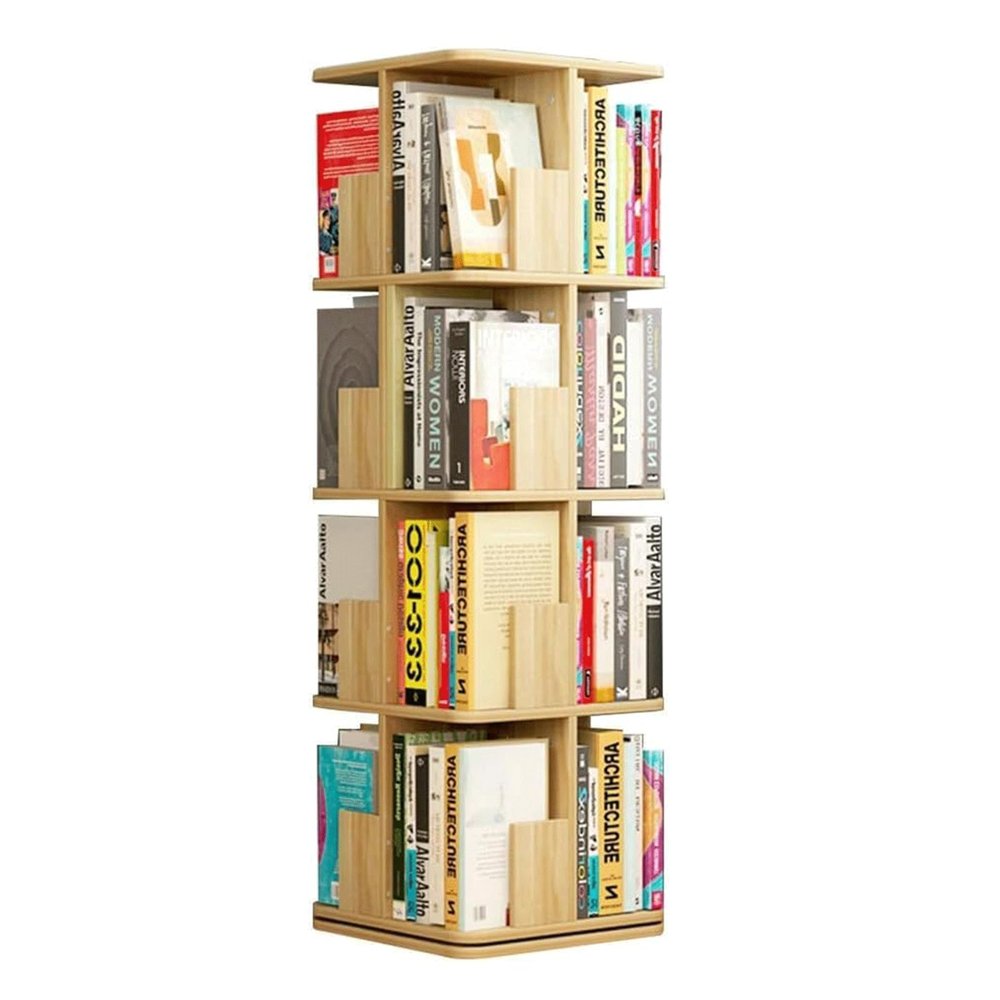 KrrNFYSG Bookcase Book Shelf Wooden Multi-Layer Bookshelves 2/3/4-tier Bookcase 360 Rotating Bookshelf Storage Shelf Tall Bookcase Shelf More Assured