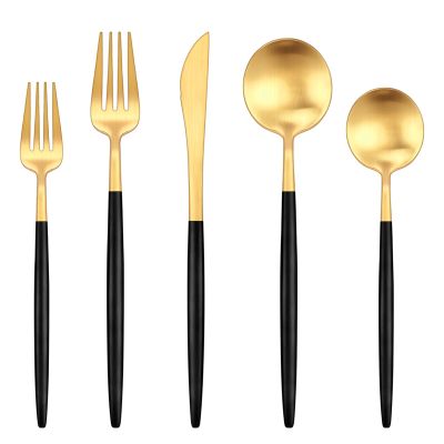 Gold and Black Silverware Set,Ollex 60-Piece Modern Silverware Set for 12 with Matte Knives Forks Spoons Flatware Set Food-Grade Stainless Utensils Duty Tableware Cutlery Set,Dishwasher Safe