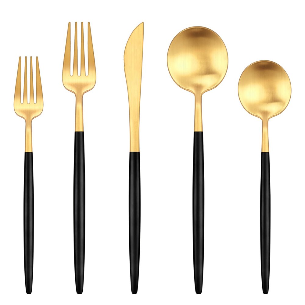 Gold and Black Silverware Set,Ollex 60-Piece Modern Silverware Set for 12 with Matte Knives Forks Spoons Flatware Set Food-Grade Stainless Utensils Duty Tableware Cutlery Set,Dishwasher Safe