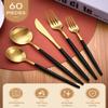 Gold and Black Silverware Set,Ollex 60-Piece Modern Silverware Set for 12 with Matte Knives Forks Spoons Flatware Set Food-Grade Stainless Utensils Duty Tableware Cutlery Set,Dishwasher Safe view 2
