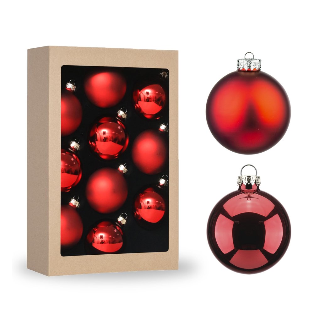 Amooca 2.64'' Christmas Glass Balls Decoration Festival Party Home Decors Holiday Xmas Tree Hanging Ornaments Set 10pc Wine Red