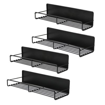 HOANYNGX No-Punch Spice RackWall Mounted OrganiserSpices RackCountertop Storage Shelffor Countertops, Cabinets Or Wall Mounts, Metal, Black(2 Large 2 Small)