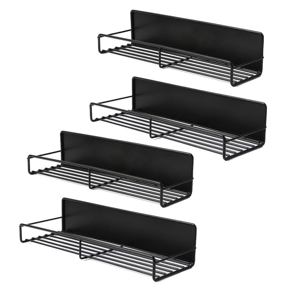 HOANYNGX No-Punch Spice RackWall Mounted OrganiserSpices RackCountertop Storage Shelffor Countertops, Cabinets Or Wall Mounts, Metal, Black(2 Large 2 Small)