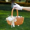 Rattan Flower Basket, Small Wicker Basket with Handle, Flower Girl Baskets Empty Gift Basket Rattan Basket, Woven Storage Basket for Home Wedding Garden Decoration view 3