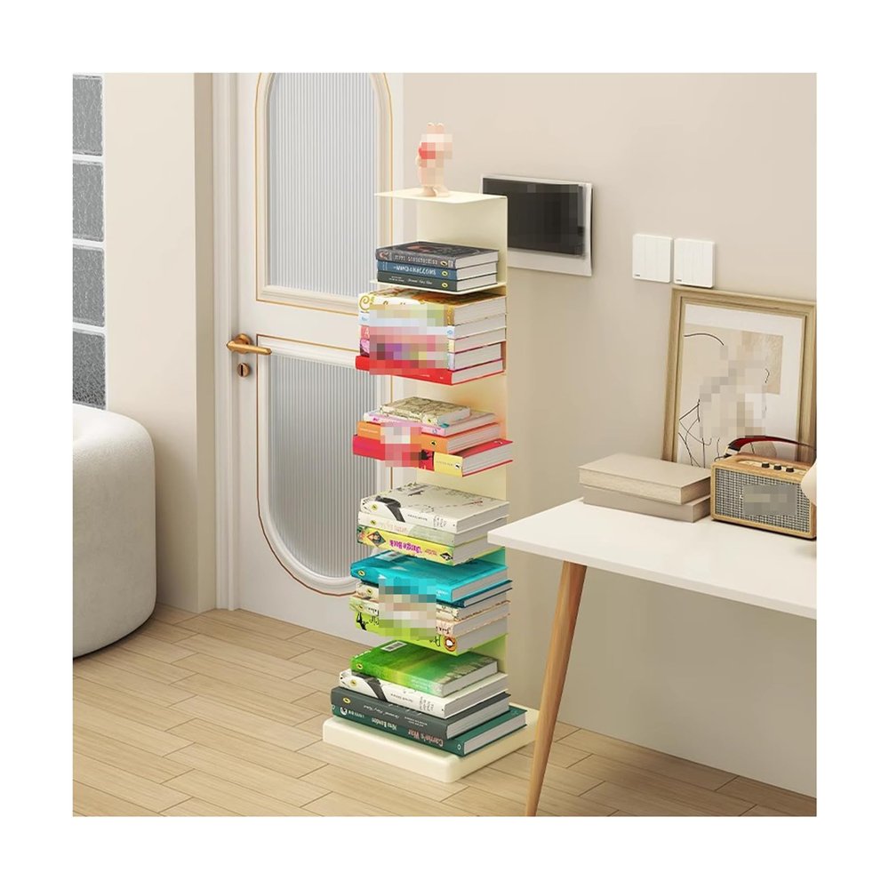TISTIK Librero Floor Standing Invisible Bookshelf Metal Spine Book Tower Modern Open Bookcase Vertical Bookshelves Freestanding Book Organizer for Living Room bookshelves, 6 Tier, Beige