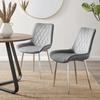 Furniturebox UK Dining Chairs - 2X Grey Pesaro Velvet Silver Chrome Metal Leg Modern Contemporary Luxury Dining Kitchen Chairs Set (2X Grey Pesaro Chairs) view 1