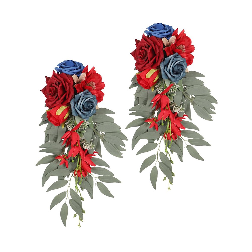 belupai 2pcs Wedding Chair Back Flowers, 15.75in Artificial Flower Swag Wedding Arch Wreath Hanging Rustic Wall Decor Floral Swag Backdrop for Home Farmhouse Wedding Engagement