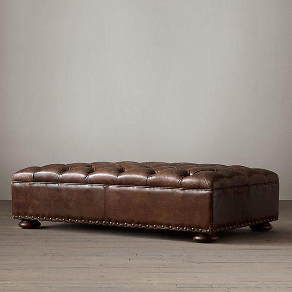GEeLky Vintage Brown PU Leather Tufted Upholstered Bedroom Bench of End of Bed, Modern Ottoman Bench Footrest Stool Accent Bench for Living Room, Entryway, Dining Room(90x50x38cm(35.4x19.7x15in))
