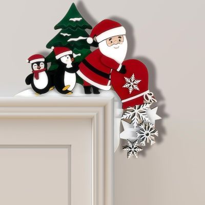 2024 Christmas Door Topper Holiday Home Decor Funny Snowman Santa Claus Top Door Frame Corner Sign Decorations, Windows Walls DIY Craft for Christmas Party Ornament (Penguin)
