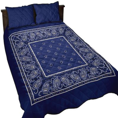 Colorful Paisley Bandana Pattern Quilt Bed Set with 2 Pillowcases, All Seasons Soft Lightweight Quilted Bedspread Coverlet in Classic Blue Gift for Paisley Mandala Lovers Christmas (Twin, Royal Blue)
