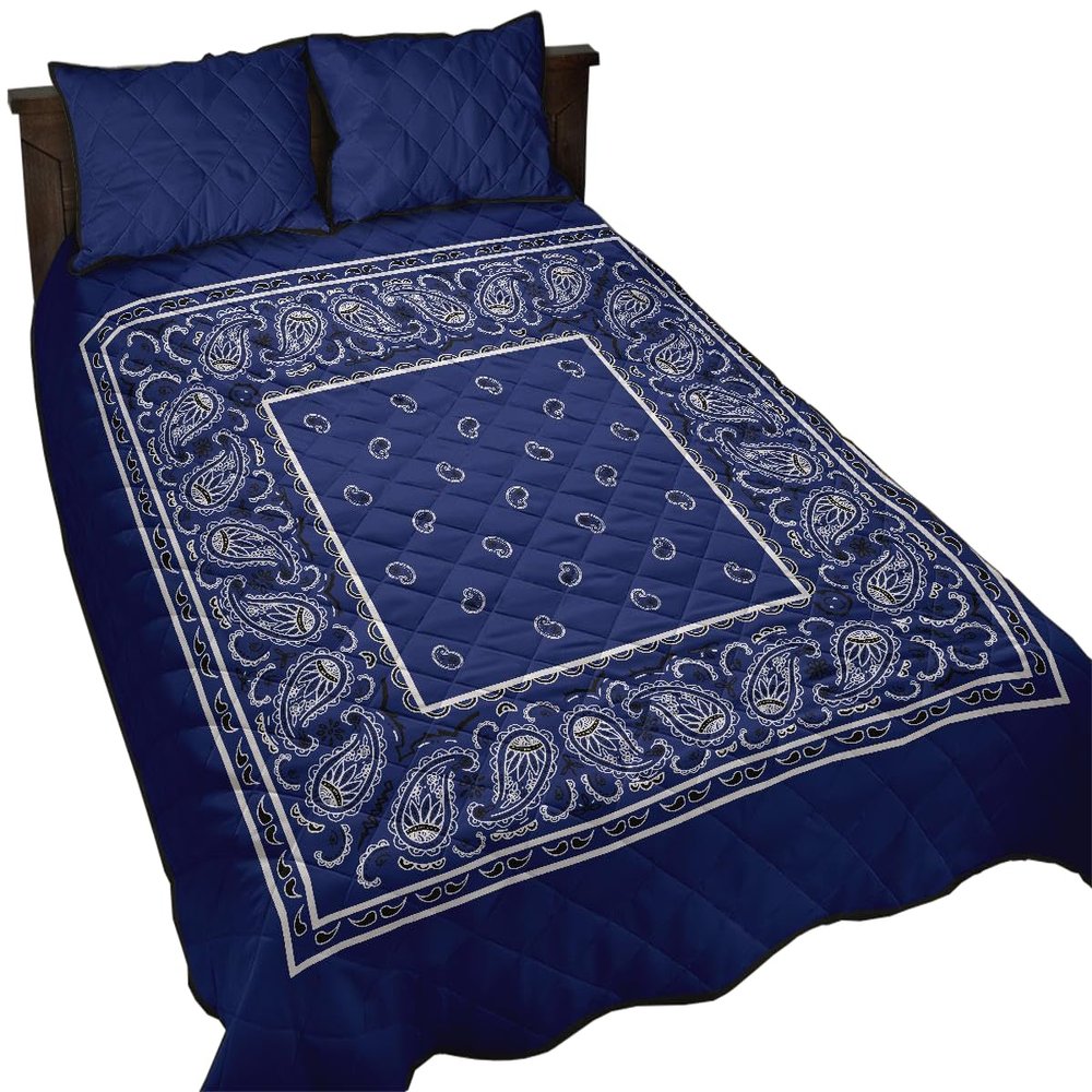 Colorful Paisley Bandana Pattern Quilt Bed Set with 2 Pillowcases, All Seasons Soft Lightweight Quilted Bedspread Coverlet in Classic Blue Gift for Paisley Mandala Lovers Christmas (Twin, Royal Blue)