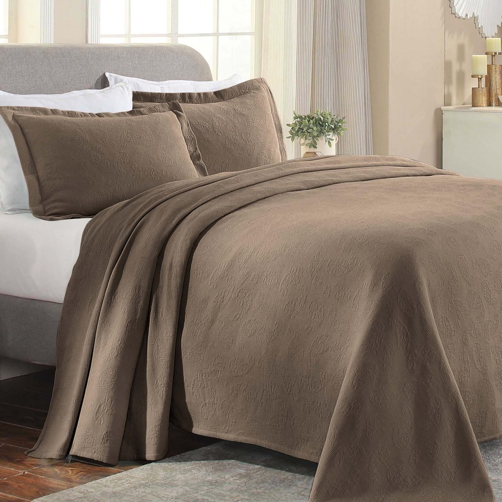 SUPERIOR Paisley Cotton Bedspread Quilt Set, Oversize,Twin, Taupe - Z