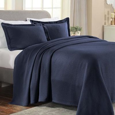 SUPERIOR Solitaire Cotton Bedspread Quilt Set, Twin, Navy Blue - Z