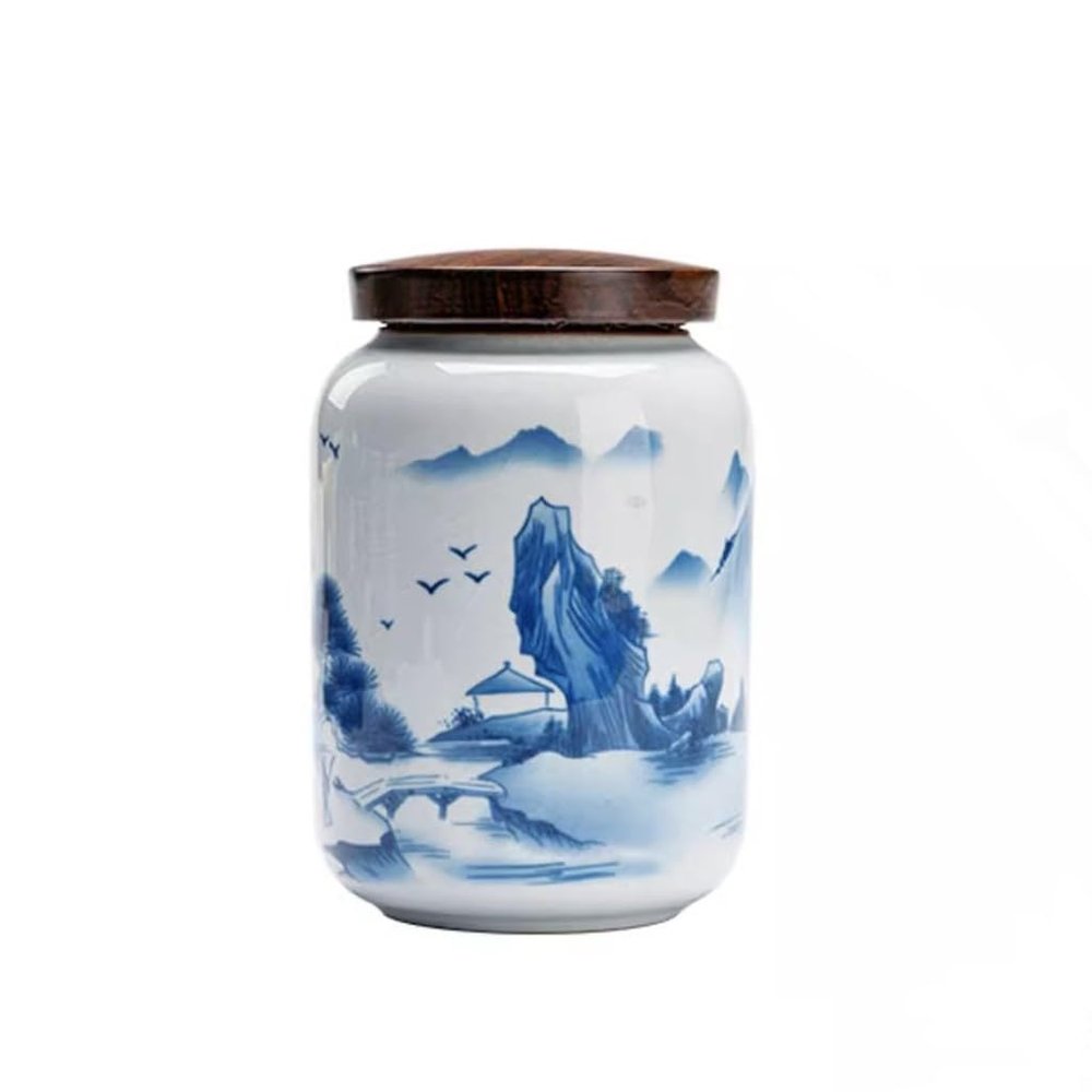 CHICKEN Tea Storage Tank Retro Tea Cans, Ru Kiln Landscape Ceramic Cans, Sealed Tea Warehouses, Moisture-Proof Storage Tea Cans Multifunctional Storage Jar