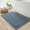 RESARE Waffle Bath Rug for Bath, Super Absorbent Non Slip Machine Washable, Ultra Soft Boho Rug with Tassels, Upgraded Design, 18"x30" Blue view 1