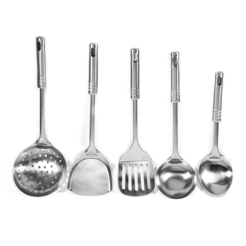 Sunicon 5 Pack Cooking Utensil Set, with Ergonomic Handle Multifunctional Kitchen Utensil Set Stainless Steel Spoons Shovel Spatula Cooking Tools Kitchen Supplies for Kitchen
