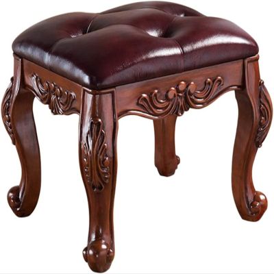 HAOKAZLBR Vanity Stool Bedroom Vanity Chair Upholstered Seat Benches Vanity Household Carved Makeup Stool Bedroom Dressing Bench Porch Shoe Changing Stool Leather Small Stool (48x40x45cm)