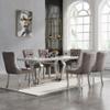 68" White Marble Dining Table Set for 6, 7 Piece Silver Kitchen Dining Room Table Set and 6 Velvet Upholstered Dining Chairs w/Nailhead Trim,Modern Faux Marble Dining Table and Chairs for Dining Room view 1