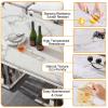 68" White Marble Dining Table Set for 6, 7 Piece Silver Kitchen Dining Room Table Set and 6 Velvet Upholstered Dining Chairs w/Nailhead Trim,Modern Faux Marble Dining Table and Chairs for Dining Room view 4