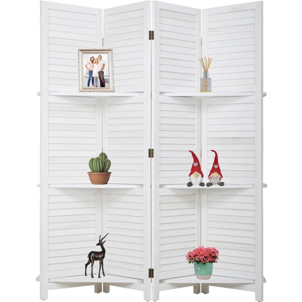 Room Divider 4 Panel Folding Screen Room Divider w/Removable Storage Shelves,Wood Privacy Screen for Home Office Bedroom,Room Partitions Divider for Room Separation,Partition and Divider Freestanding
