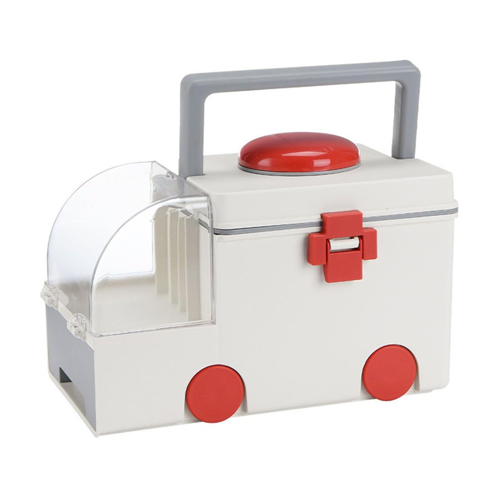 Mrisata Medicine Box, Ambulance Shape Large Capacity Double Layer Design Classified Storage, Portable Handle with Transparent Dust Cover,Medicine Storage Organizer Box with Portable Handle