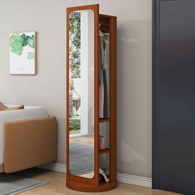 360 Swivel Floor Large Mirror 59x11IN Full Length Mirror, Wood Full Body Mirrors with Coat Rack for Living Room, Bedroom, Cloakroom (Red Walnut Colour)
