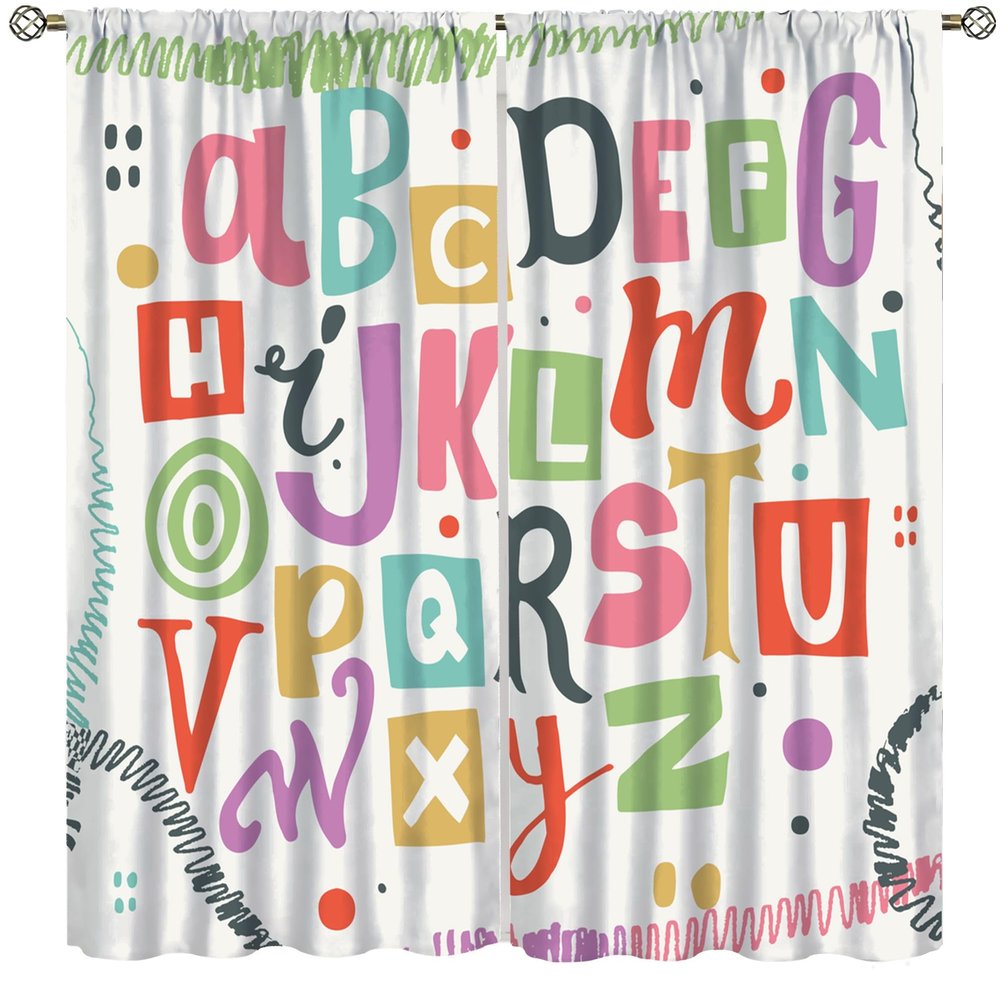 ABC Alphabet Curtains for Kids Bedroom, Colorful Cute Cartoon English Capital Letters Funny Animals Window Treatments Drapes for Boys Children Toddler Nursery Playroom Curtains 63" W X 72" L