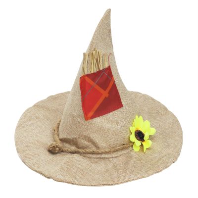 TINAYAUE Halloween Sunflower Felt Witch Hat with Patch Rope Pointed Witch Straw Hat for Cosplay Carnival Party Easter