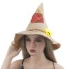 TINAYAUE Halloween Sunflower Felt Witch Hat with Patch Rope Pointed Witch Straw Hat for Cosplay Carnival Party Easter view 3