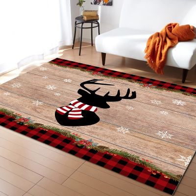 Area Rugs for Living Room, 2'x3' Merry Christmas Elk Pine and Berry Red and Black Buffalo Plaid Small Washable Rug Soft Durable Indoor Carpet Non Slip Floor Mat for Bedroom Dining Room Entryway