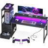 AODK 59 Inch Gaming Desk with USB Charging Ports & LED Light- Reversible Computer Desk with Storage Shelves & Monitor Stand, Modern Gamer Desk Table with Fabric Drawers & Side Hook, Carbon Fiber Black view 1