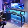 AODK 59 Inch Gaming Desk with USB Charging Ports & LED Light- Reversible Computer Desk with Storage Shelves & Monitor Stand, Modern Gamer Desk Table with Fabric Drawers & Side Hook, Carbon Fiber Black view 2