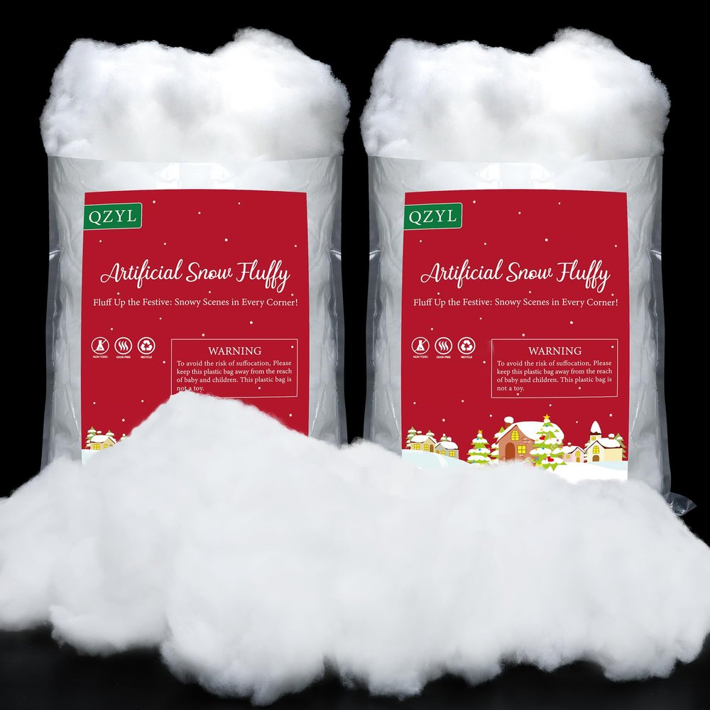 2LB Artificial Fake Snow, Vacuum-Packed Christmas Snow, White Cotton Snow Decorations, Indoor Faux Snow for Christmas Village Tree Party Decorations Fluffy Cotton Stuffing Crafts Dolls Adults Kids