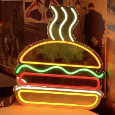 Burgers Neon Sign for Wall Decor Dimmable Hamburger Led Neon Light Business Light Up Sign for Hamburger Shop Restaurant Bar Cafe Fast Food Shop Dcor