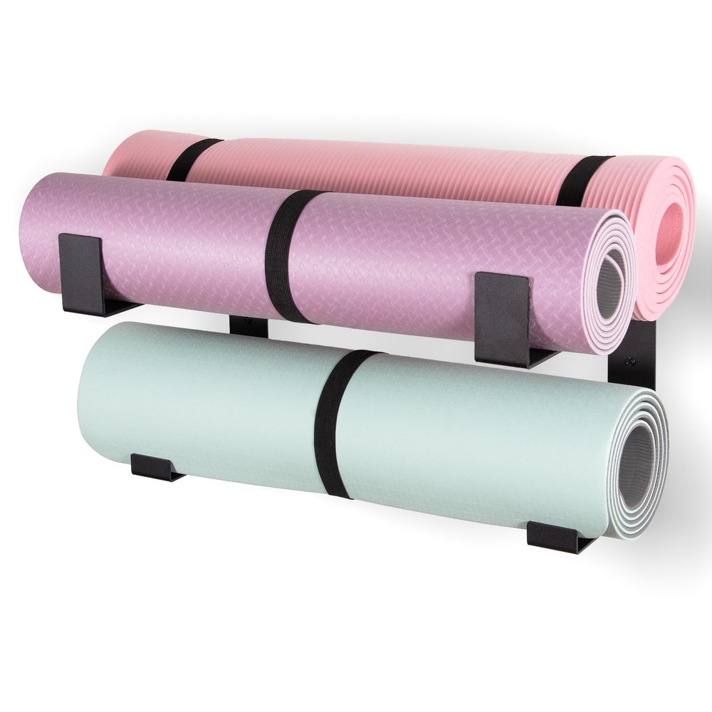 RoakyRoasy 2-Tier Steel Yoga Mat Wall Mount, Adjustable Width, Holds 4 Mats