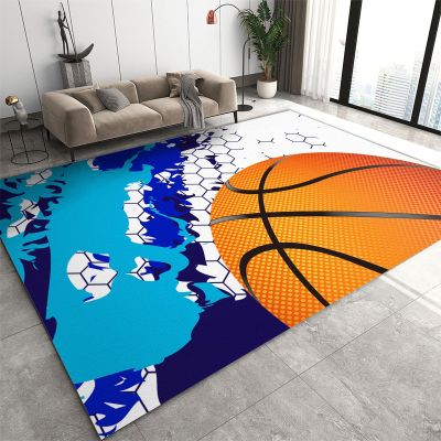 Basketball Sport Area Rug, Blue Geometric Graffiti Area Rug for Bedroom, Easy Clean Carpet with Anti-Slip Backing Durable Not Falling Off for Bedroom Living Room Dining Room Office 5ftx8ft