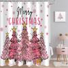 Caheansi Merry Christmas Shower Curtain, Pink Buffalo Check Plaid Xmas Tree Winter New Year Holiday Bathroom Curtain Waterproof Fabric Machine Washable with Hooks, 72" Wx78 L view 1
