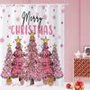Caheansi Merry Christmas Shower Curtain, Pink Buffalo Check Plaid Xmas Tree Winter New Year Holiday Bathroom Curtain Waterproof Fabric Machine Washable with Hooks, 72" Wx78 L view 2