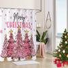 Caheansi Merry Christmas Shower Curtain, Pink Buffalo Check Plaid Xmas Tree Winter New Year Holiday Bathroom Curtain Waterproof Fabric Machine Washable with Hooks, 72" Wx78 L view 3