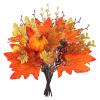 CYYZB 6 PCS Artificial Maple Leaf Pumpkin Branches,Fall Floral Stems Set,Maple Squash Cuttings Fall Decoration,Berry Branch Harvest Decoration,Berry Maple Leaves Branch for Home view 2